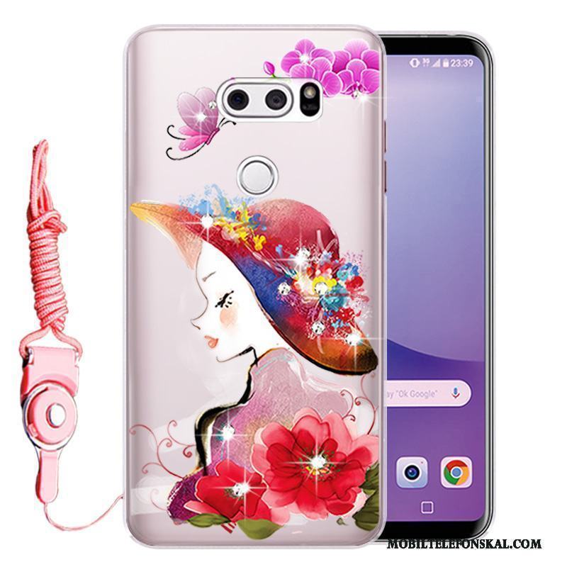 Lg V30 Skydd Mjuk Skal Telefon Fallskydd Fodral Rosa Strass