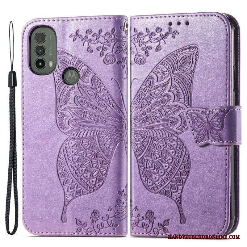 Läderfodral Moto E40 / E30 / E20 Halva Fjärilar