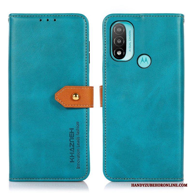 Läderfodral Moto E40 / E30 / E20 Tvåfärgat Guldlås Khazneh