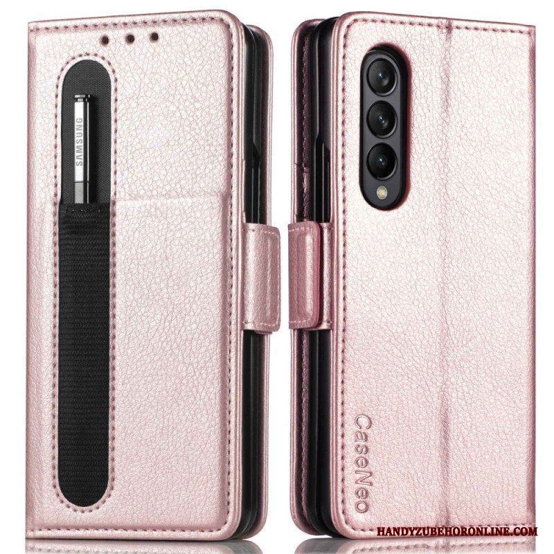 Läderfodral Samsung Galaxy Z Fold 4 Caseneo Litchi-penna I Konstläder