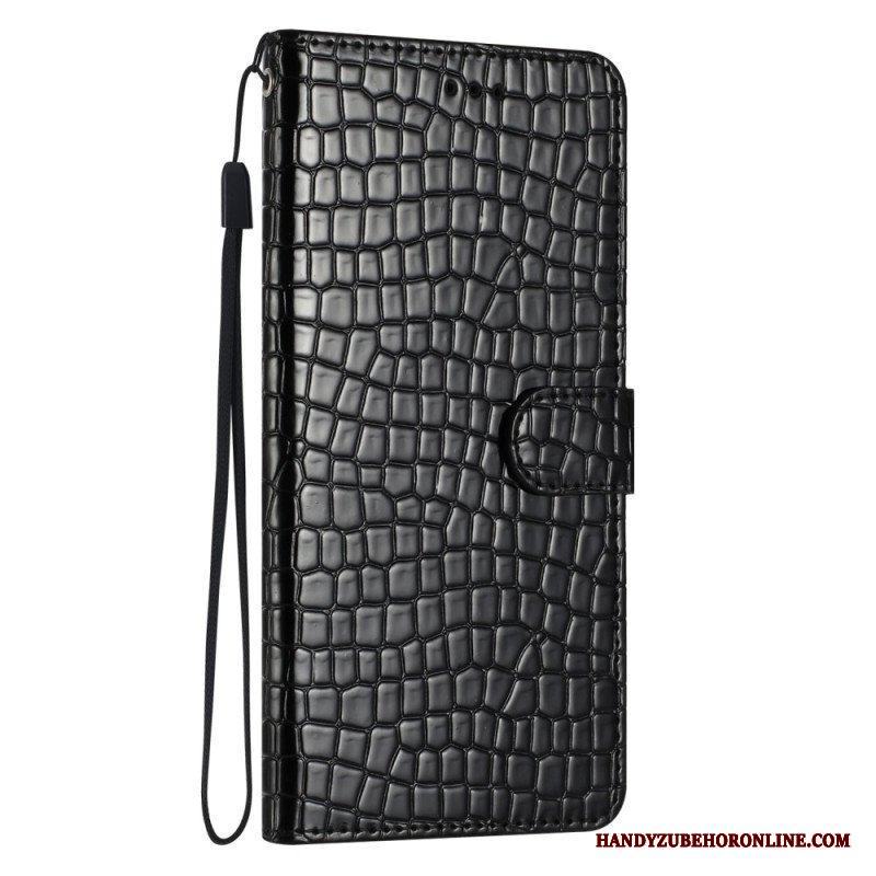 Läderfodral iPhone 15 Plus Krokodilstil Med Rem