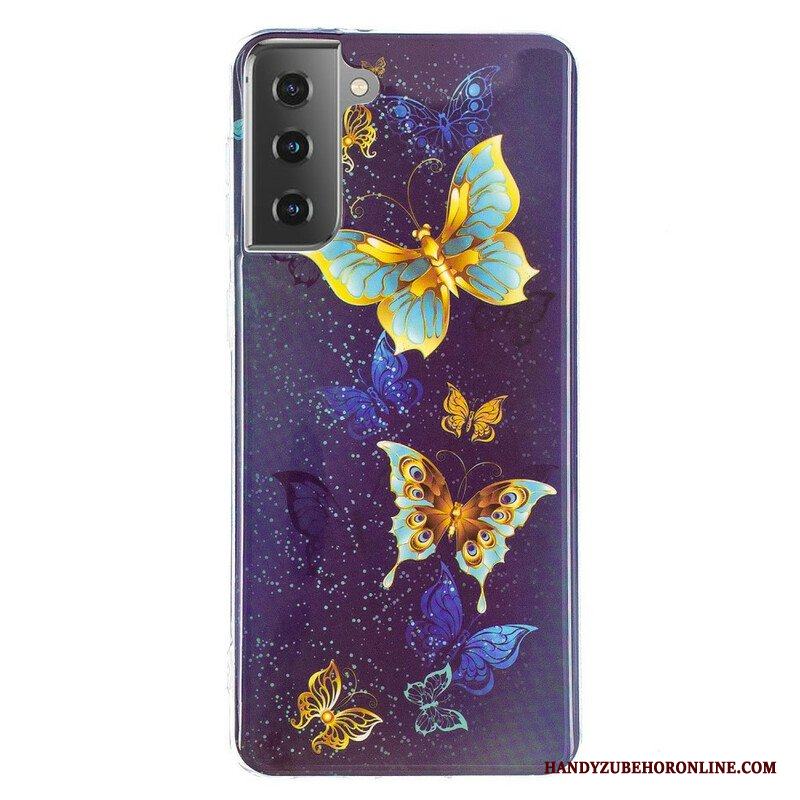 Mobilskal Samsung Galaxy S21 5G Fluorescerande Fjärilar-serien