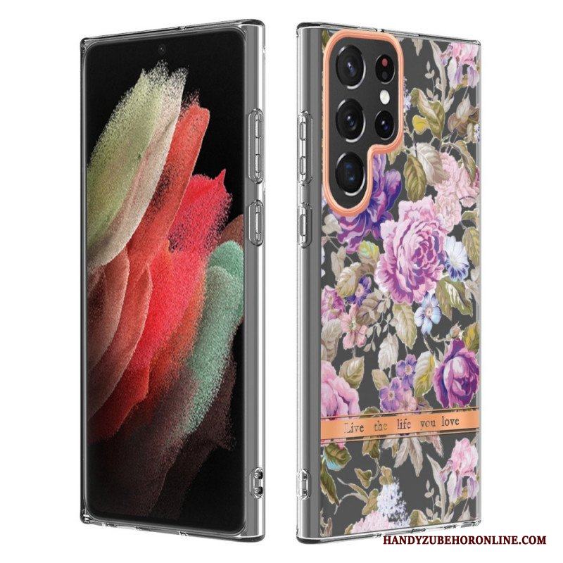 Mobilskal Samsung Galaxy S22 Ultra 5G Blommor Lev Det Liv Du Älskar