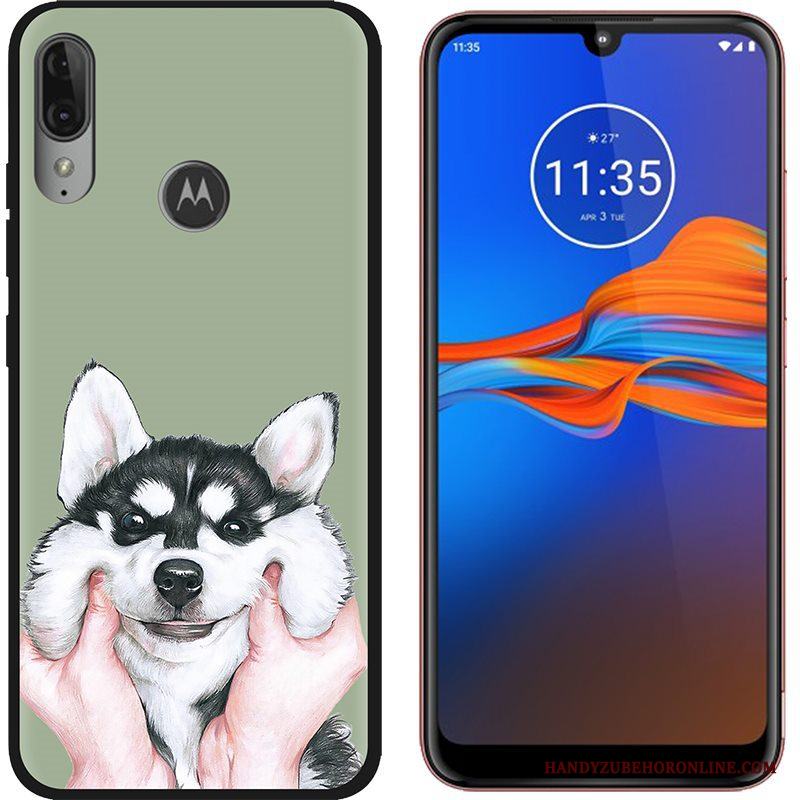 Moto E6 Plus Fodral Skal Telefon Bra Försäljning Svart Grön Duk Nubuck