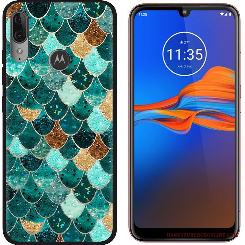 Moto E6 Plus Fodral Skal Telefon Bra Försäljning Svart Grön Duk Nubuck