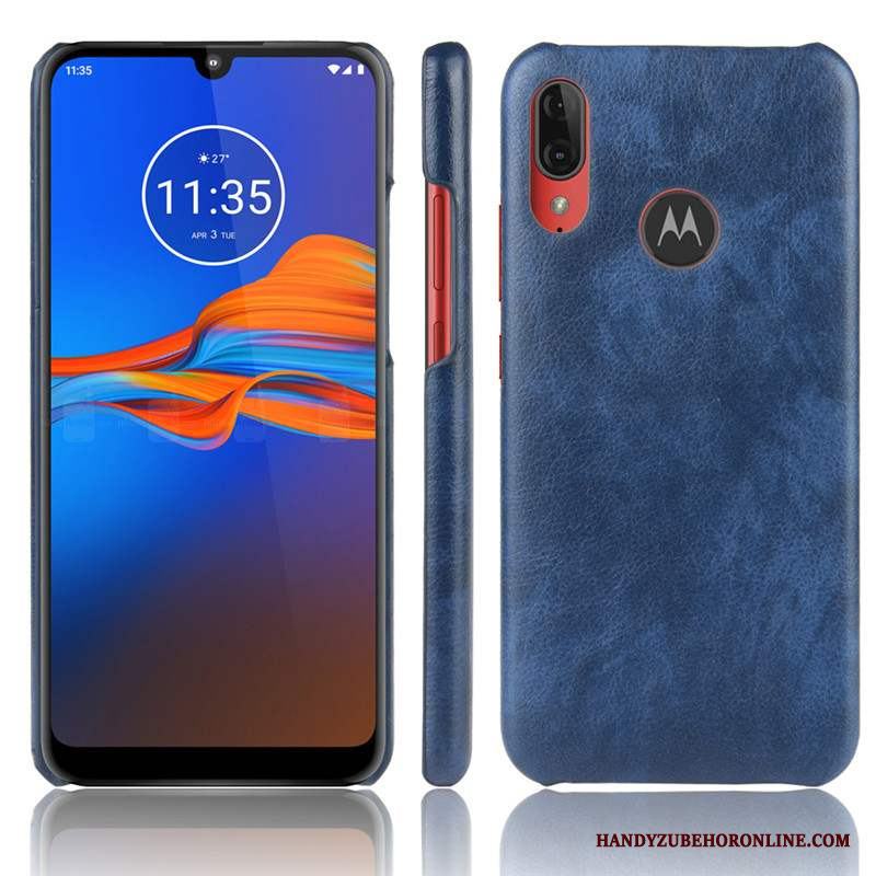 Moto E6 Plus Mobil Telefon Röd Skydd Skal Läder Kvalitet Fodral