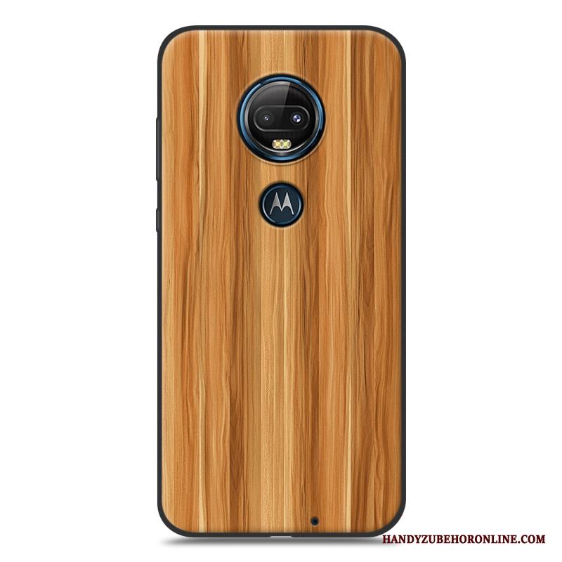 Moto G7 Kreativa Enkel Skydd Skal Grå Träkorn Mjuk