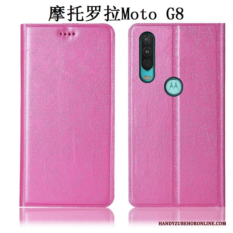 Moto G8 All Inclusive Fodral Fallskydd Guld Silke Skal Telefon Läderfodral