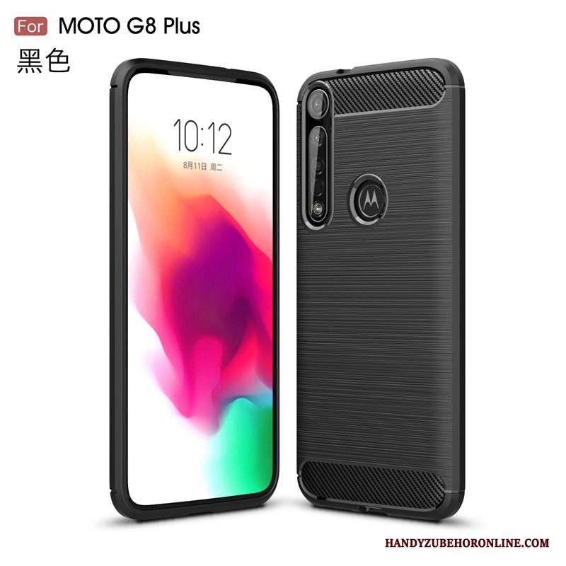 Moto G8 Plus Kostfiber Silke Glidskydds Mjuk Röd Skal Telefon Fodral