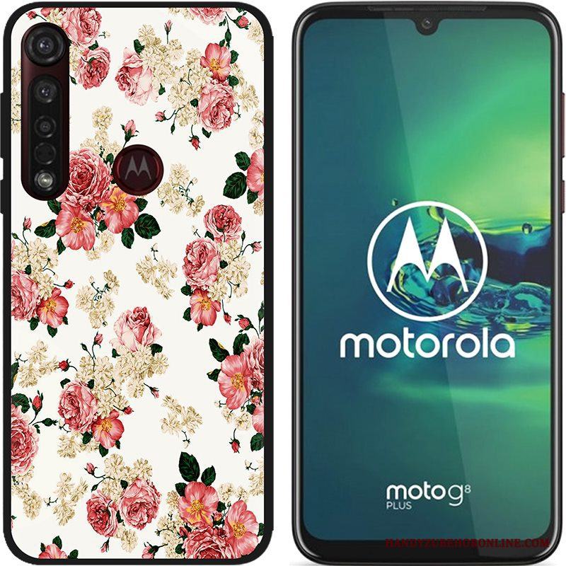 Moto G8 Plus Pu Målade Skal Telefon Rosa Nubuck Bra Försäljning Svart