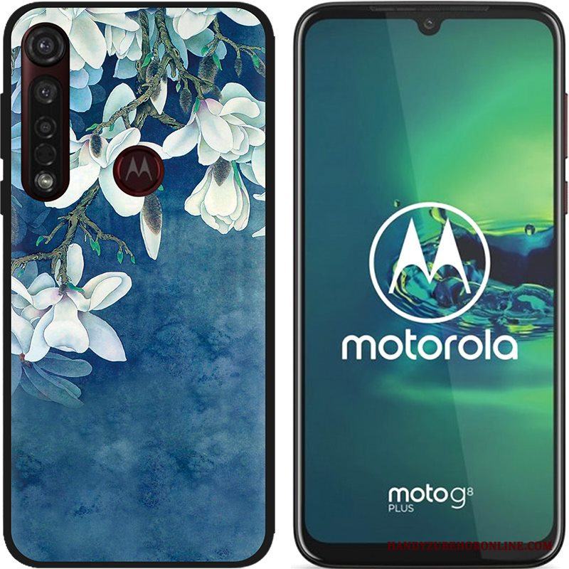 Moto G8 Plus Pu Målade Skal Telefon Rosa Nubuck Bra Försäljning Svart