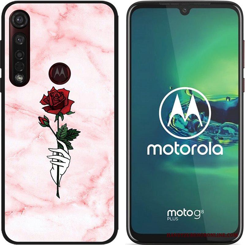 Moto G8 Plus Pu Målade Skal Telefon Rosa Nubuck Bra Försäljning Svart