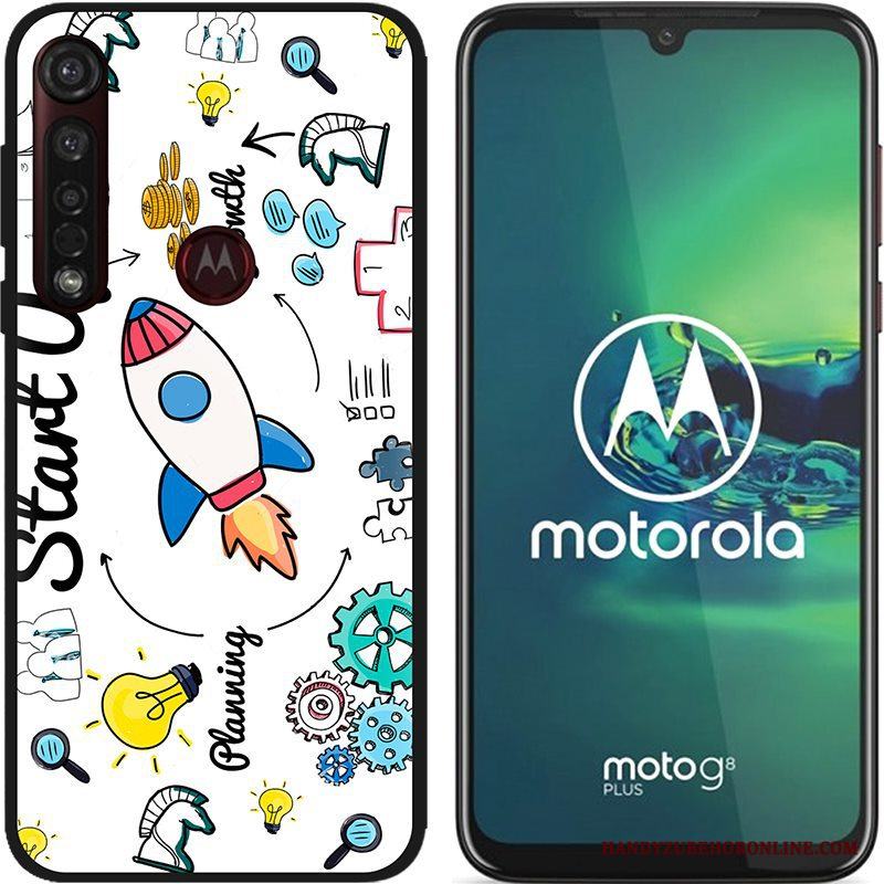 Moto G8 Plus Pu Målade Skal Telefon Rosa Nubuck Bra Försäljning Svart