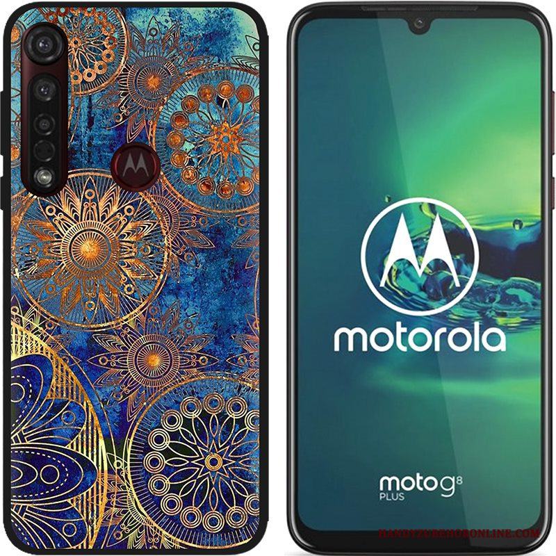 Moto G8 Plus Pu Målade Skal Telefon Rosa Nubuck Bra Försäljning Svart