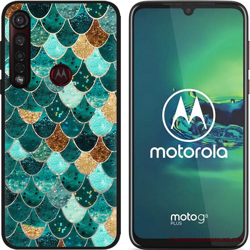 Moto G8 Plus Pu Målade Skal Telefon Rosa Nubuck Bra Försäljning Svart