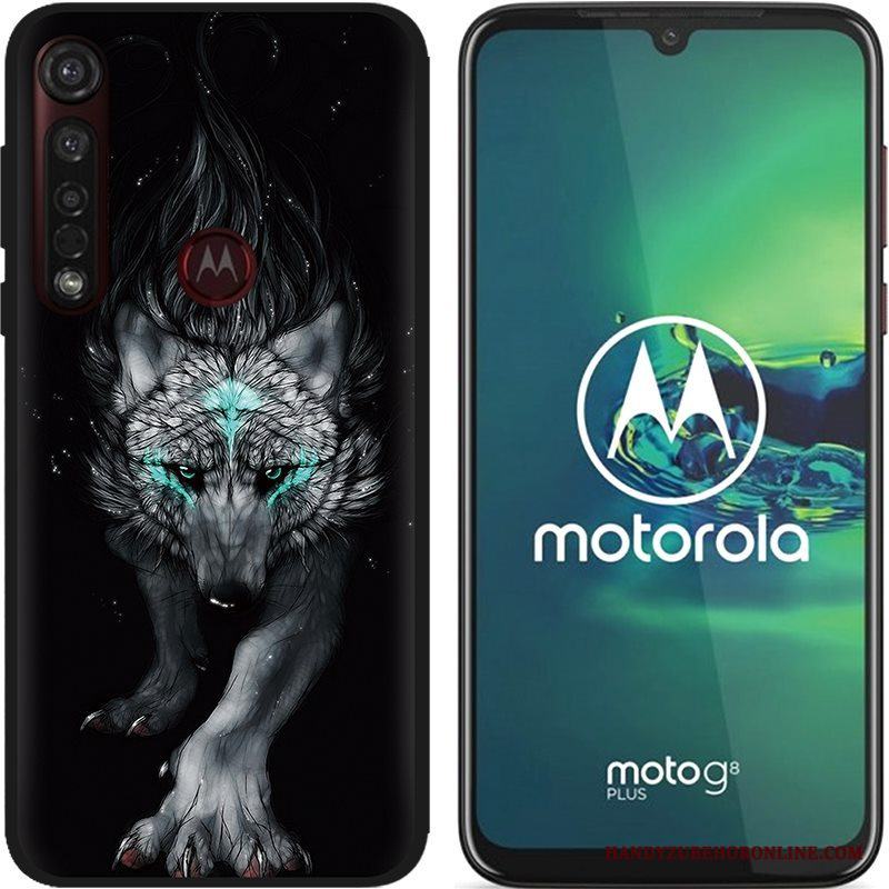 Moto G8 Plus Pu Målade Skal Telefon Rosa Nubuck Bra Försäljning Svart