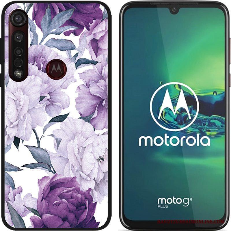 Moto G8 Plus Pu Målade Skal Telefon Rosa Nubuck Bra Försäljning Svart