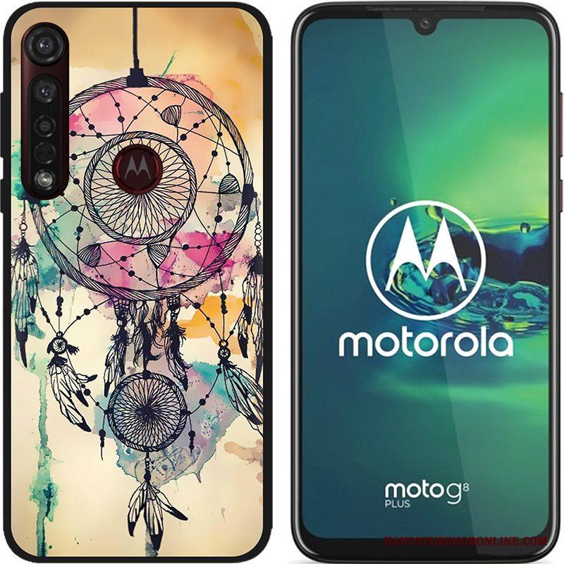 Moto G8 Plus Pu Målade Skal Telefon Rosa Nubuck Bra Försäljning Svart