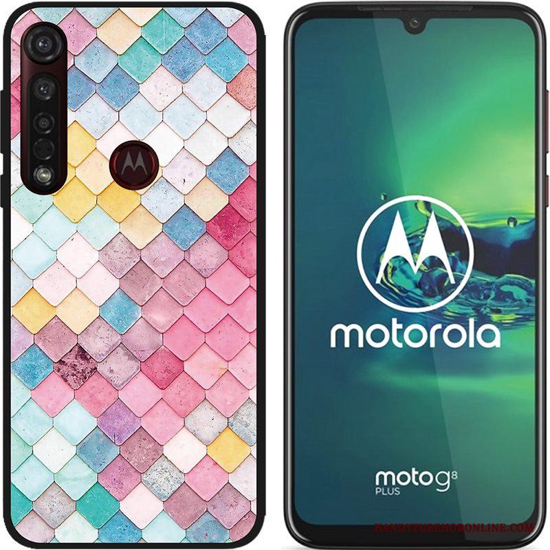 Moto G8 Plus Pu Målade Skal Telefon Rosa Nubuck Bra Försäljning Svart