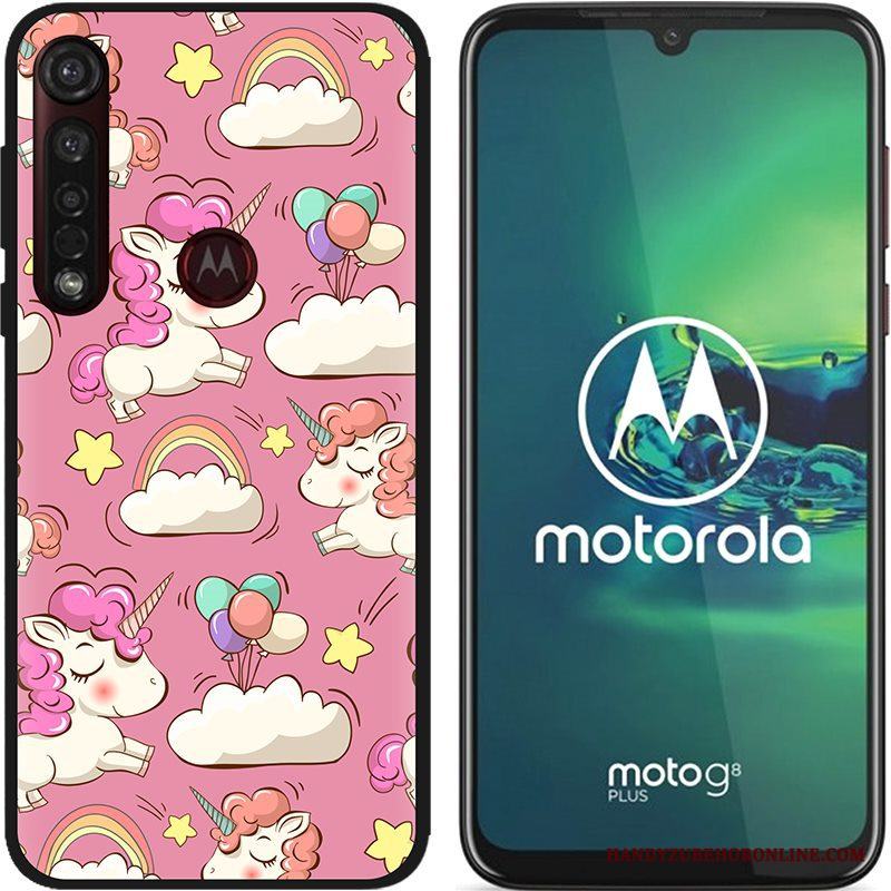 Moto G8 Plus Pu Målade Skal Telefon Rosa Nubuck Bra Försäljning Svart