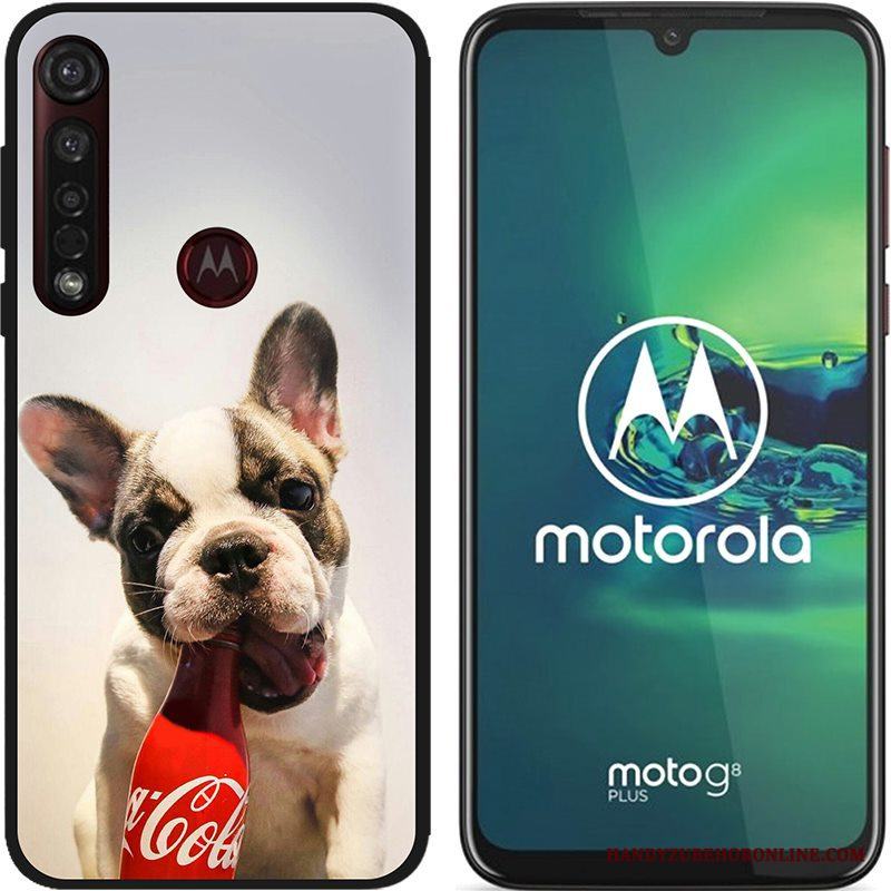 Moto G8 Plus Pu Målade Skal Telefon Rosa Nubuck Bra Försäljning Svart