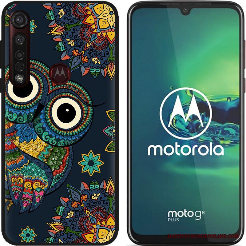 Moto G8 Plus Pu Målade Skal Telefon Rosa Nubuck Bra Försäljning Svart