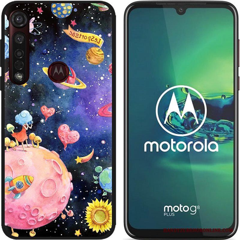 Moto G8 Plus Pu Målade Skal Telefon Rosa Nubuck Bra Försäljning Svart