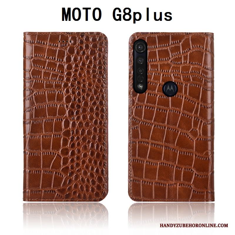Moto G8 Plus Skal Skydd Silikon Ny Läderfodral Äkta Läder Mobil Telefon Krokodilmönster