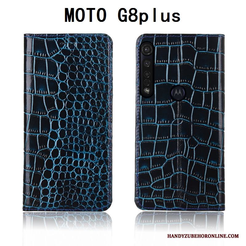 Moto G8 Plus Skal Skydd Silikon Ny Läderfodral Äkta Läder Mobil Telefon Krokodilmönster
