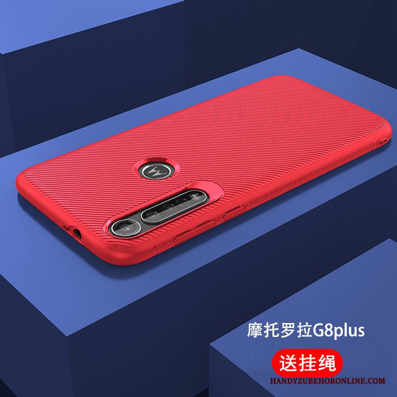 Moto G8 Plus Skal Telefon Pu Röd Skydd Fodral Mjuk Fallskydd