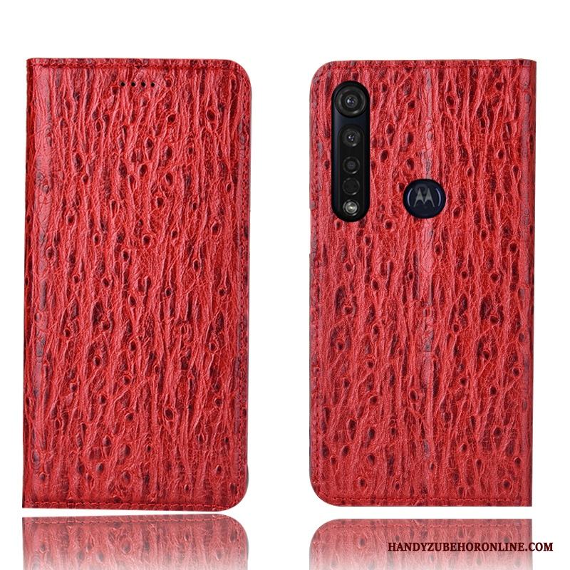Moto G8 Plus Skydd Mönster Fodral All Inclusive Skal Telefon Fågel Äkta Läder