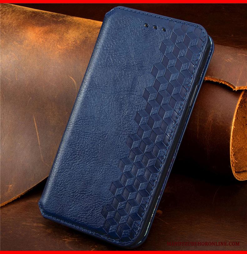 Moto G8 Power Lite Skal Lättnad Täcka Imiterat Läder Embossing Grön Tredimensionell Rutigt