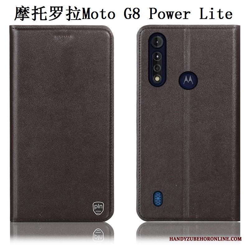 Moto G8 Power Lite Skydd Täcka Fallskydd Fodral Skal Telefon Gul Äkta Läder