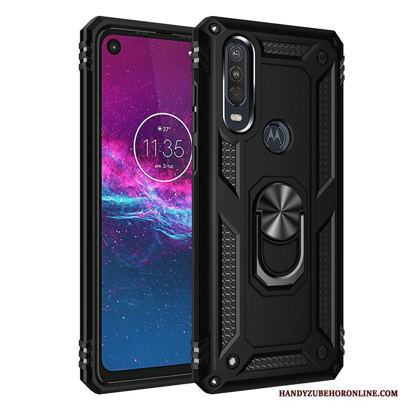 Motorola One Action Bil Ring Support Fallskydd Rosa Magnetic Skal Telefon