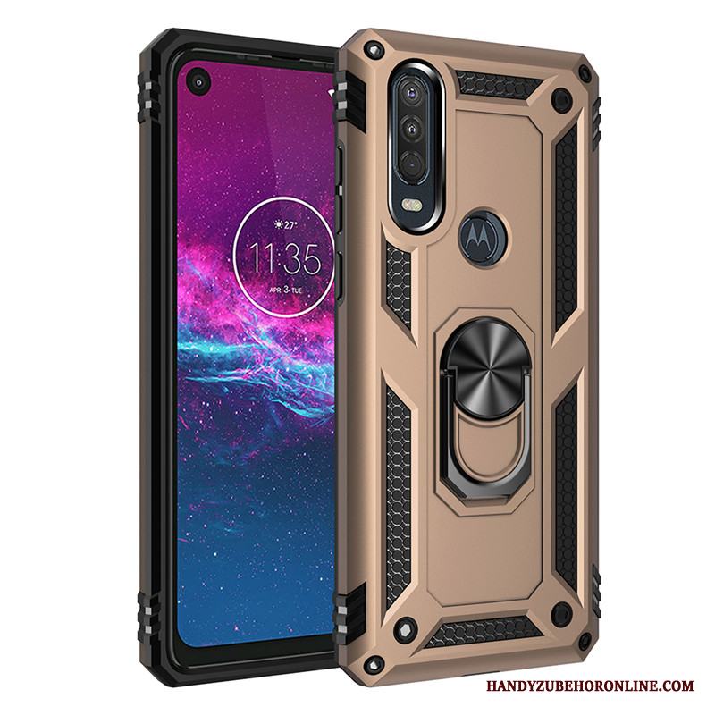 Motorola One Action Bil Ring Support Fallskydd Rosa Magnetic Skal Telefon