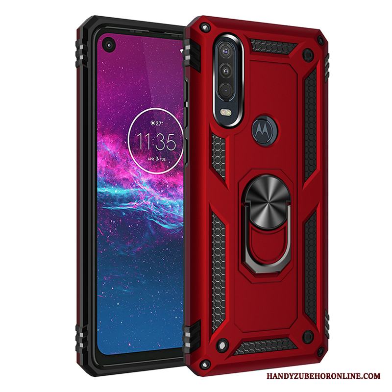 Motorola One Action Bil Ring Support Fallskydd Rosa Magnetic Skal Telefon