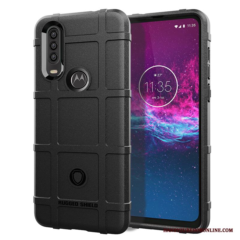 Motorola One Action Mjuk Svart Silikon Skal Telefon Fallskydd Fodral Pu