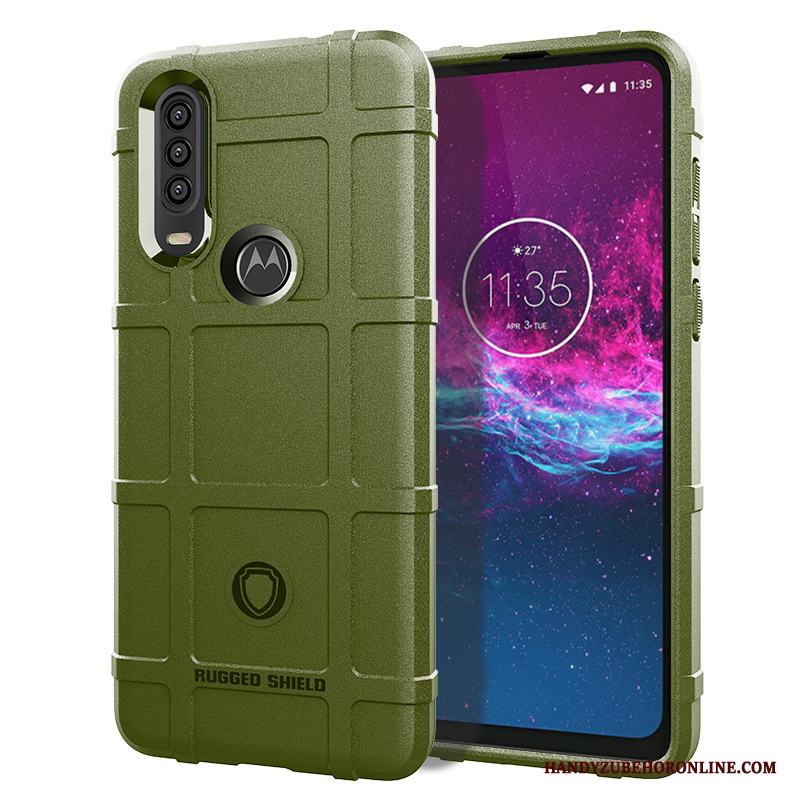 Motorola One Action Mjuk Svart Silikon Skal Telefon Fallskydd Fodral Pu