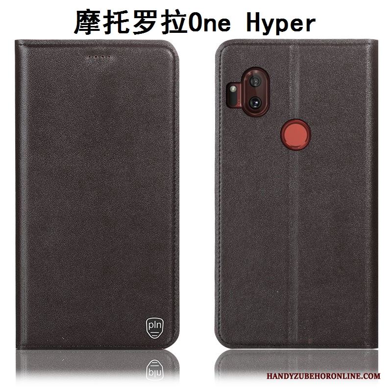 Motorola One Hyper Fallskydd Skal Telefon Mönster Äkta Läder Täcka Fodral Gul
