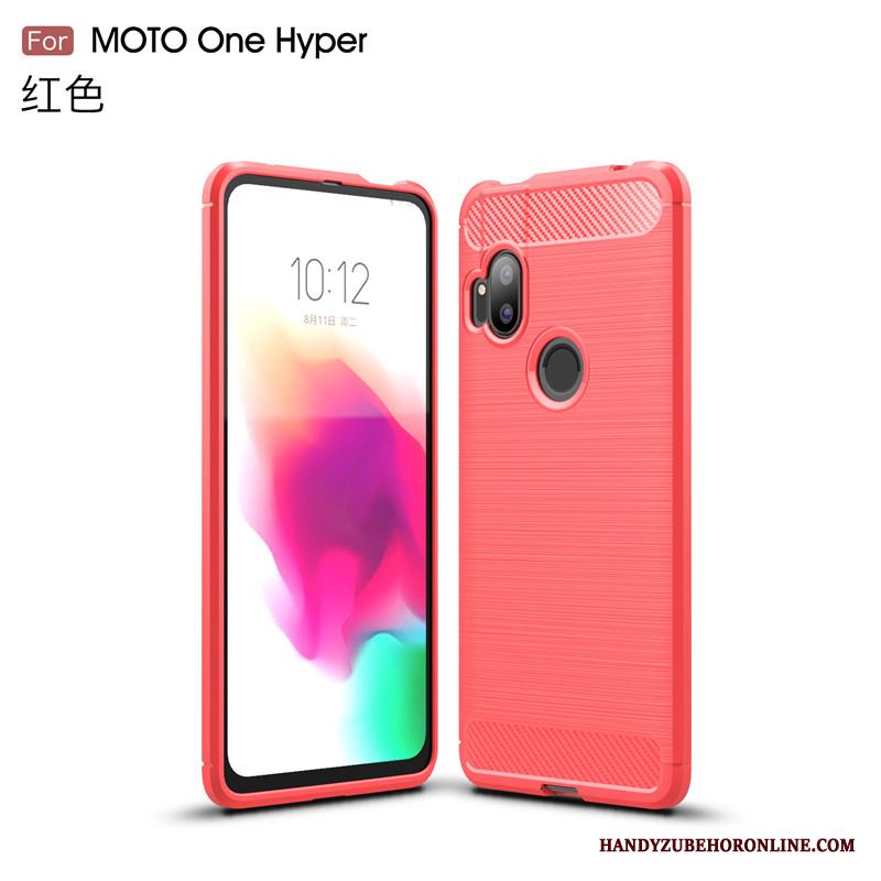 Motorola One Hyper Skal Fodral Fallskydd Kostfiber Röd Mönster Solid Färg Mjuk