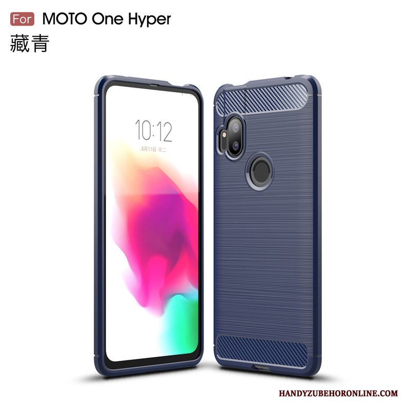 Motorola One Hyper Skal Fodral Fallskydd Kostfiber Röd Mönster Solid Färg Mjuk