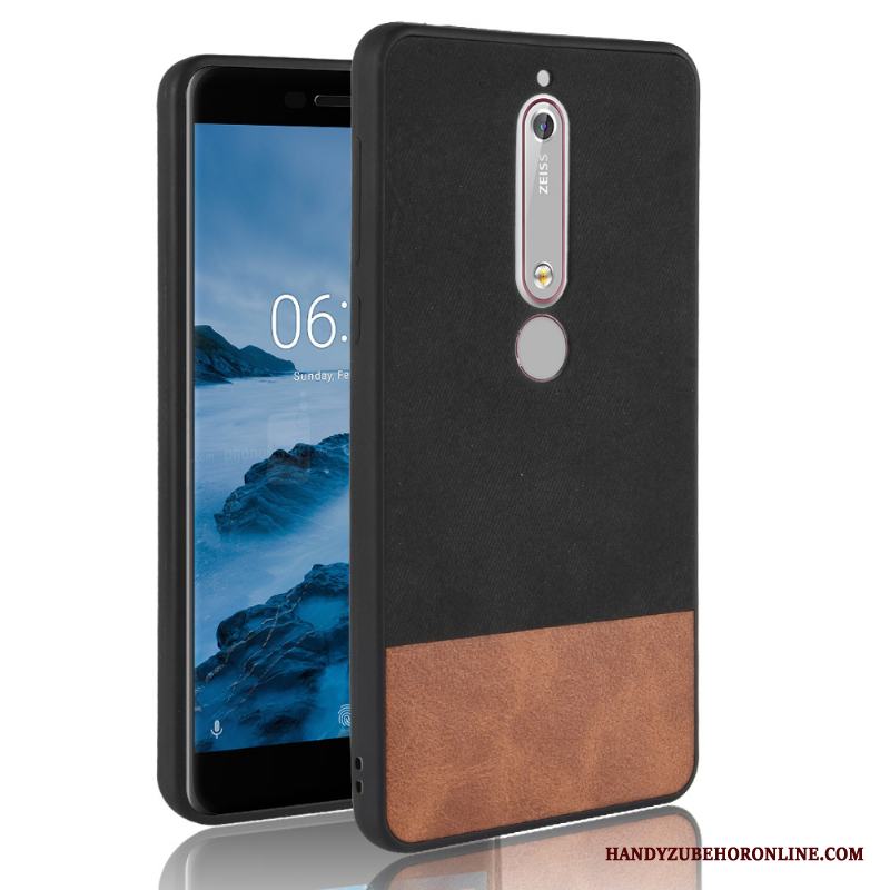 Nokia 6.1 Denim Skydd Blandade Färger Skal Läder Röd Fodral