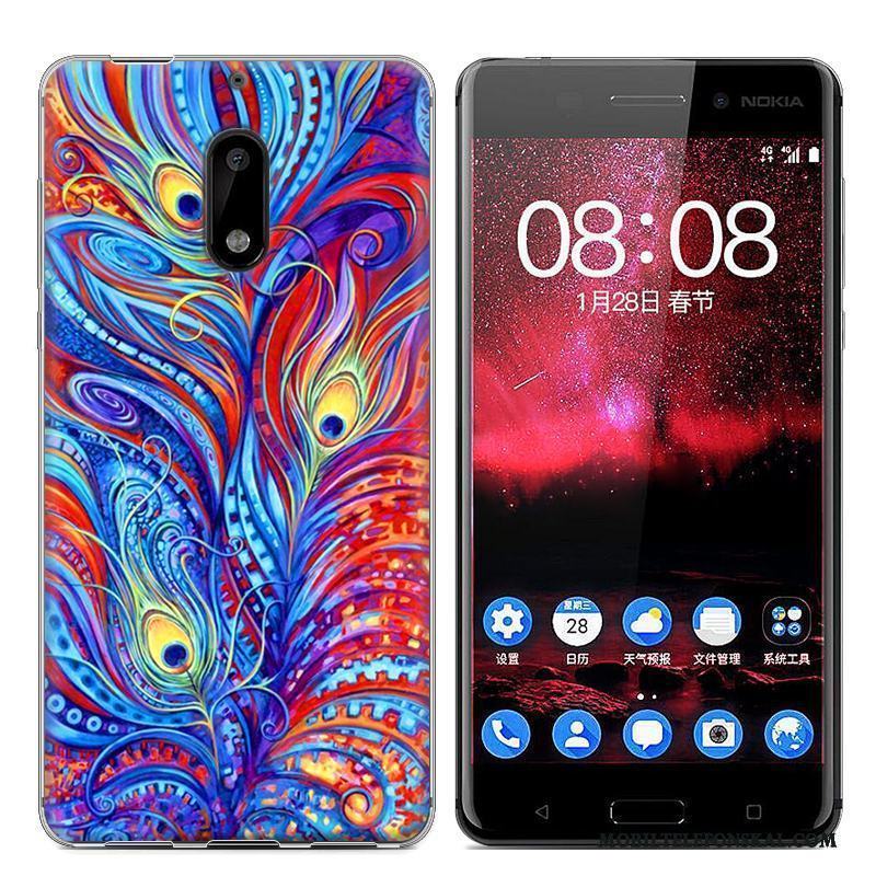 Nokia 6 Skydd Målade Trend Skal Blå Mobil Telefon Fodral