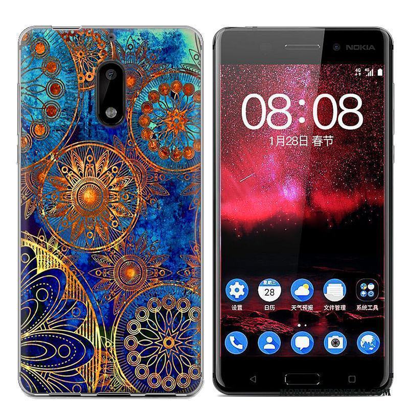 Nokia 6 Skydd Målade Trend Skal Blå Mobil Telefon Fodral