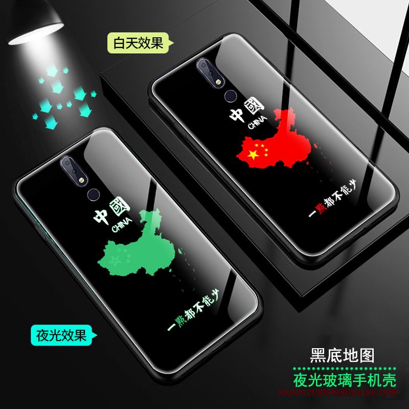 Nokia 7.1 Skal Telefon Röd Stjärna Lysande Glas Kinesisk Stil
