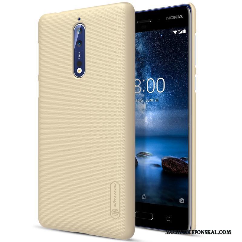 Nokia 8 Guld Skal Telefon Skydd Hård Fodral Nubuck Fallskydd