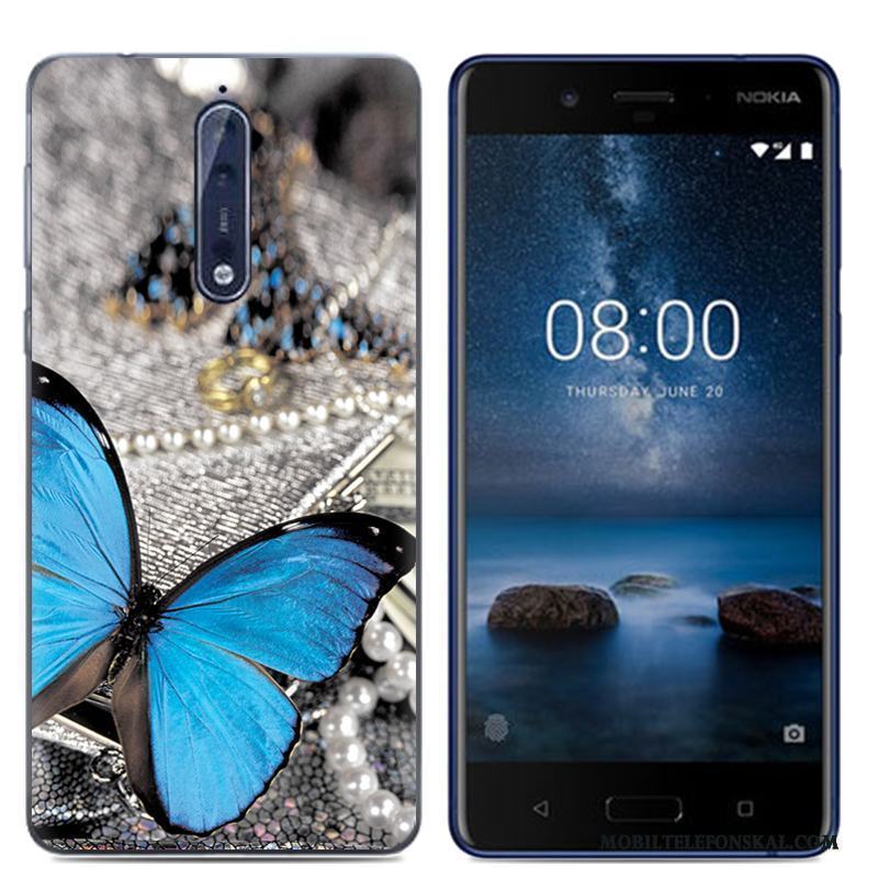 Nokia 8 Mobil Telefon Skydd Mjuk Skal Tecknat Fodral Vit