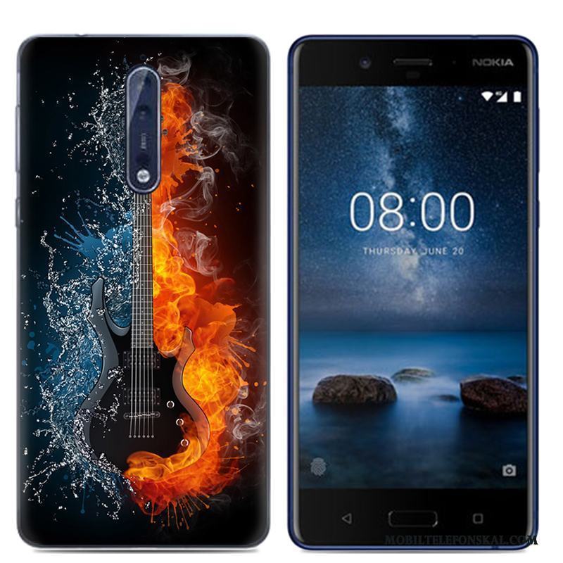 Nokia 8 Mobil Telefon Skydd Mjuk Skal Tecknat Fodral Vit