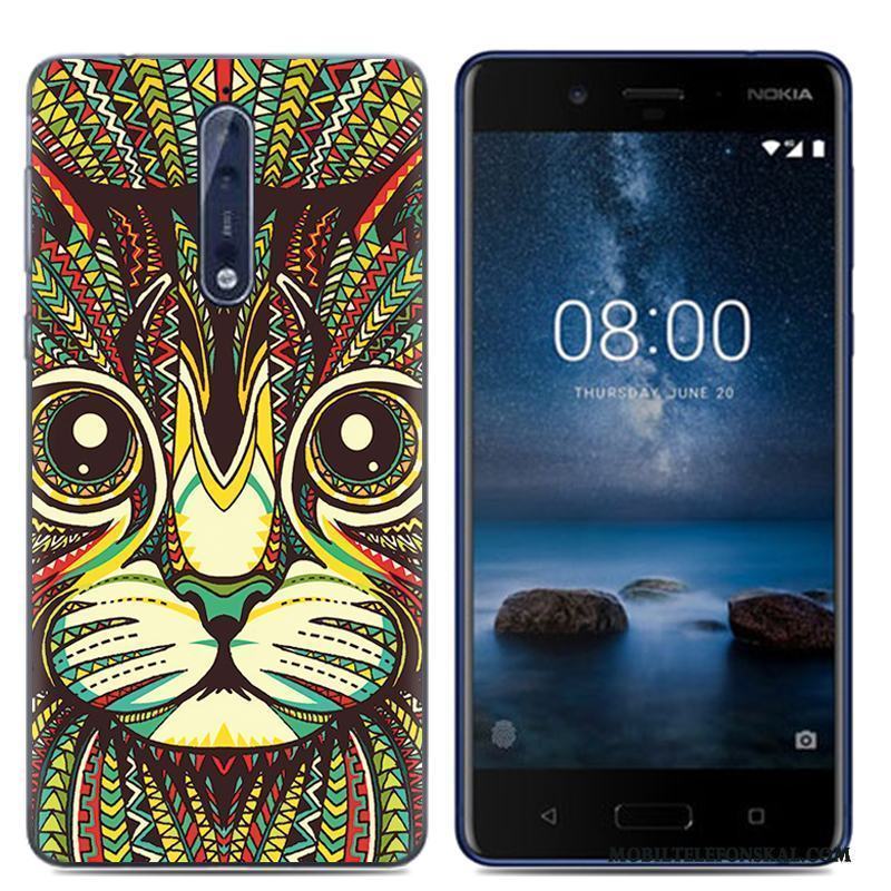 Nokia 8 Mobil Telefon Skydd Mjuk Skal Tecknat Fodral Vit