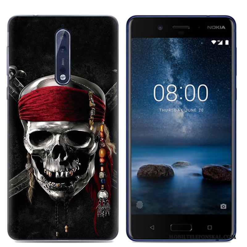 Nokia 8 Mobil Telefon Skydd Mjuk Skal Tecknat Fodral Vit